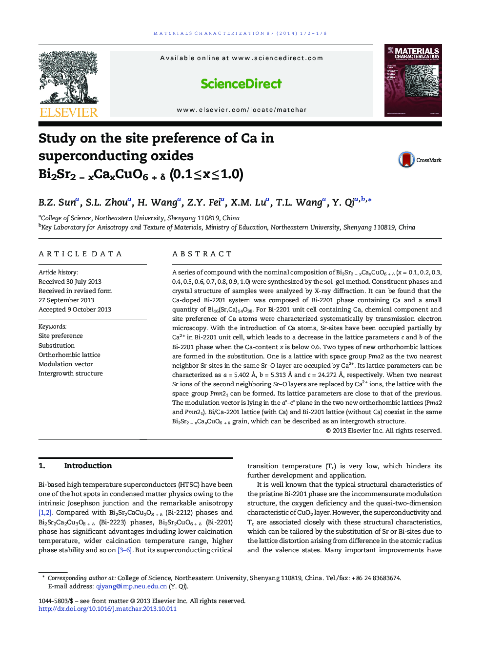 Study on the site preference of Ca in superconducting oxides Bi2Sr2Â âÂ xCaxCuO6Â +Â Î´ (0.1Â â¤Â xÂ â¤Â 1.0)