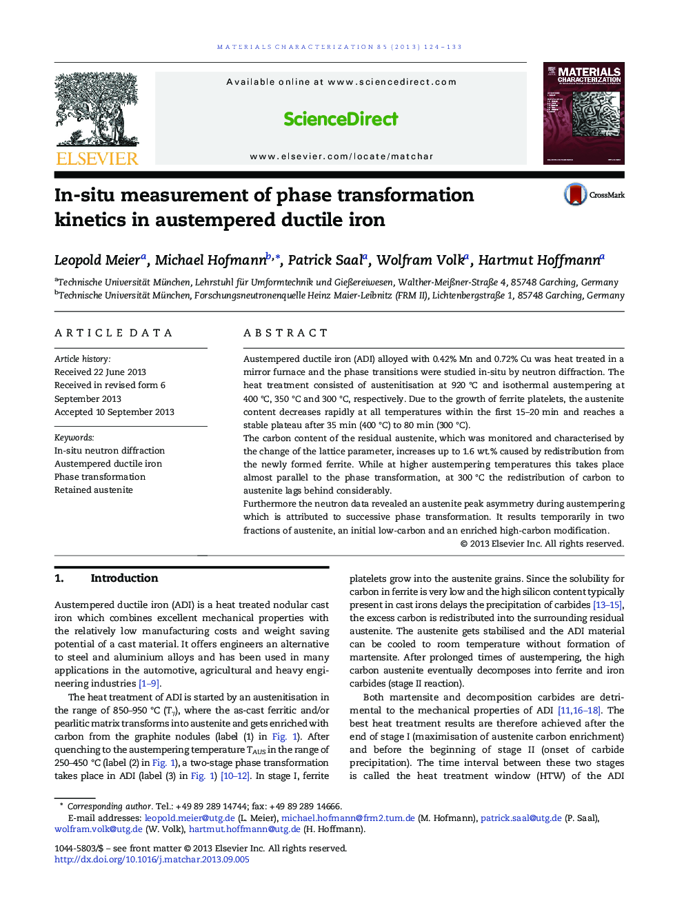 In-situ measurement of phase transformation kinetics in austempered ductile iron