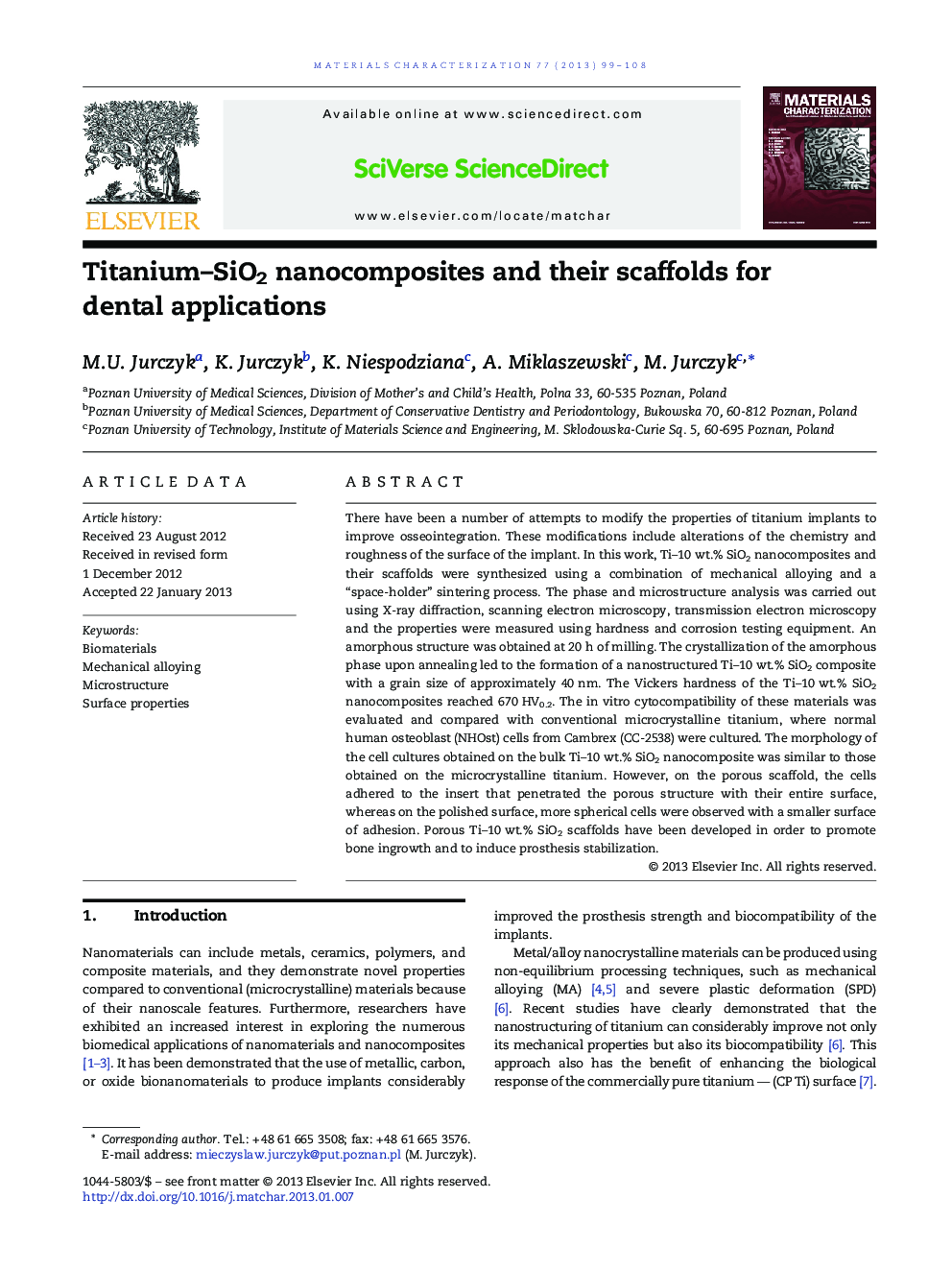 Titanium-SiO2 nanocomposites and their scaffolds for dental applications