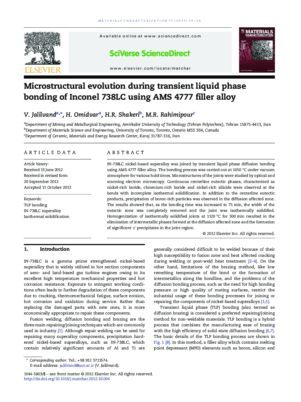 Microstructural evolution during transient liquid phase bonding of Inconel 738LC using AMS 4777 filler alloy