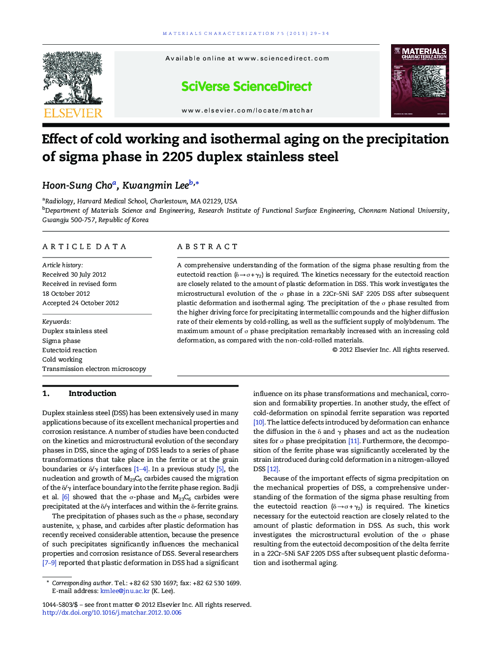 Effect of cold working and isothermal aging on the precipitation of sigma phase in 2205 duplex stainless steel