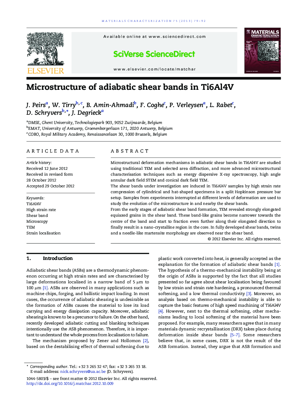 Microstructure of adiabatic shear bands in Ti6Al4V