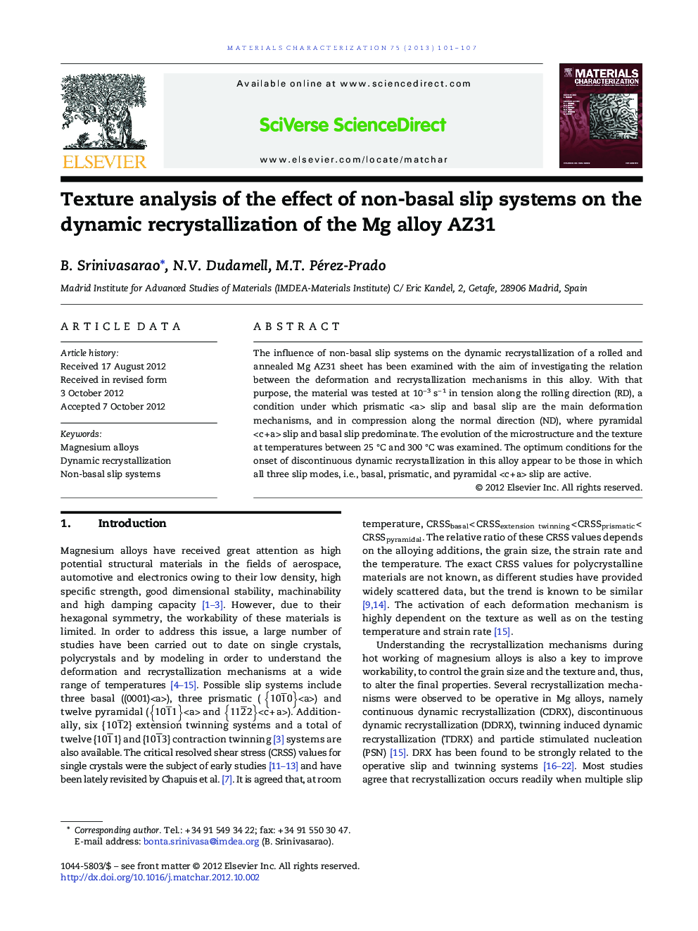 Texture analysis of the effect of non-basal slip systems on the dynamic recrystallization of the Mg alloy AZ31