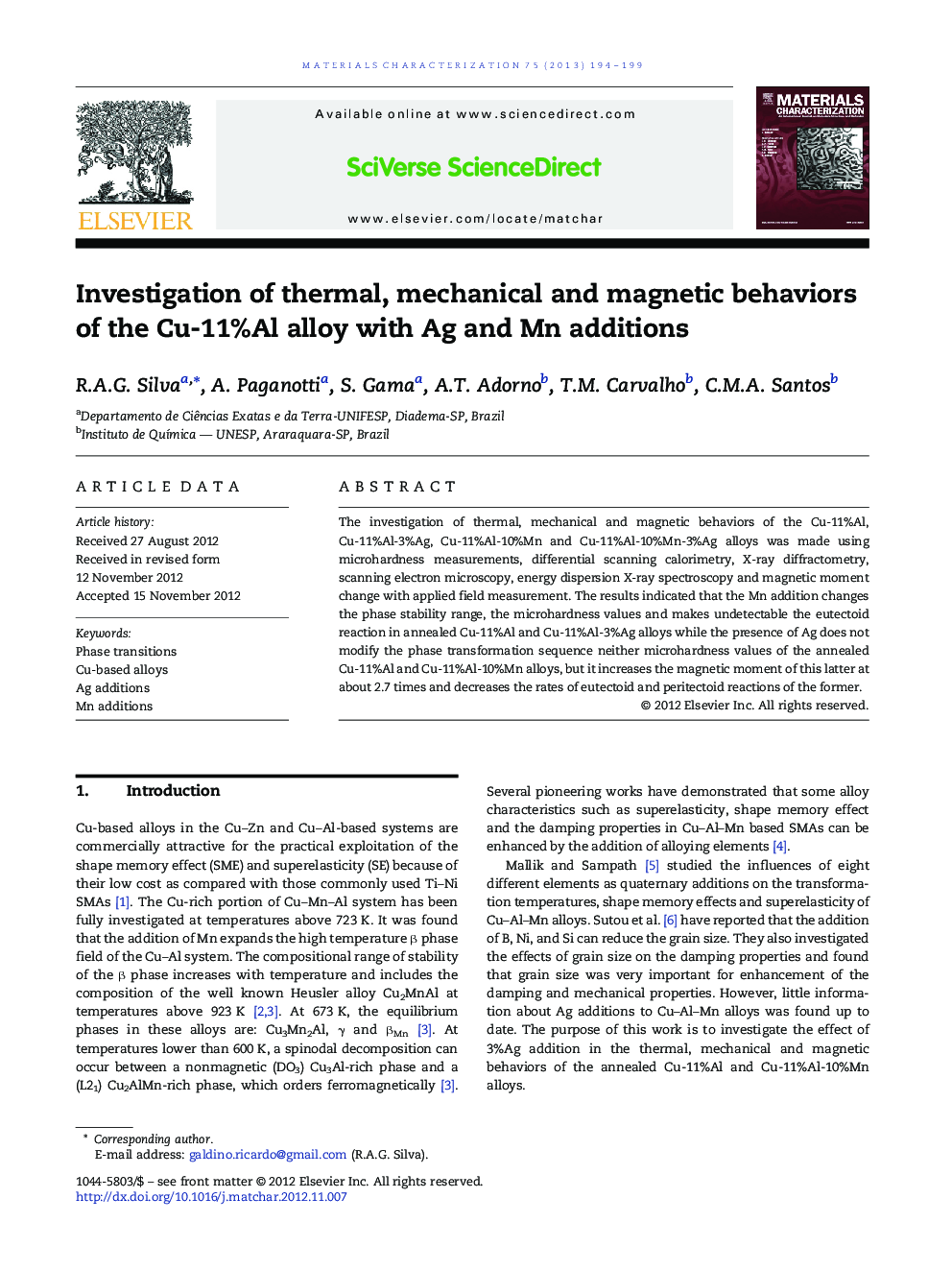 Investigation of thermal, mechanical and magnetic behaviors of the Cu-11%Al alloy with Ag and Mn additions