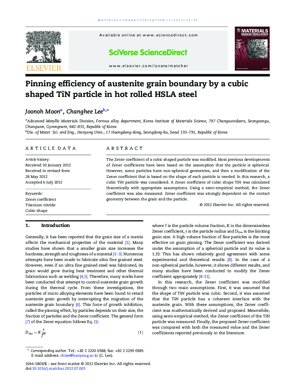 Pinning efficiency of austenite grain boundary by a cubic shaped TiN particle in hot rolled HSLA steel