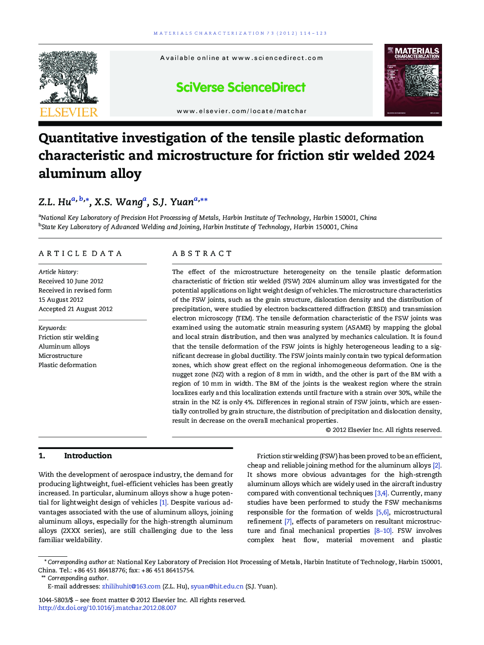 Quantitative investigation of the tensile plastic deformation characteristic and microstructure for friction stir welded 2024 aluminum alloy