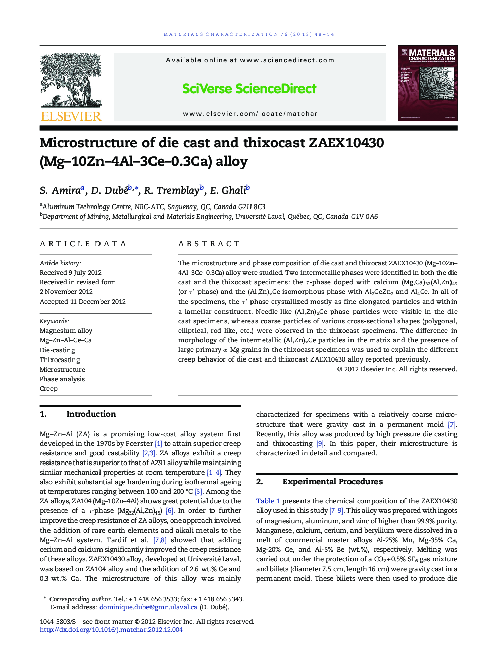 Microstructure of die cast and thixocast ZAEX10430 (Mg–10Zn–4Al–3Ce–0.3Ca) alloy