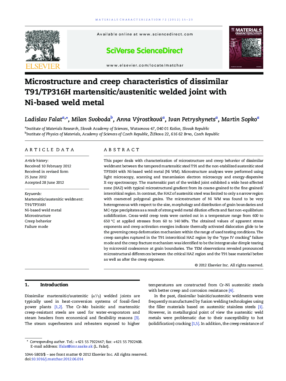 Microstructure and creep characteristics of dissimilar T91/TP316H martensitic/austenitic welded joint with Ni-based weld metal