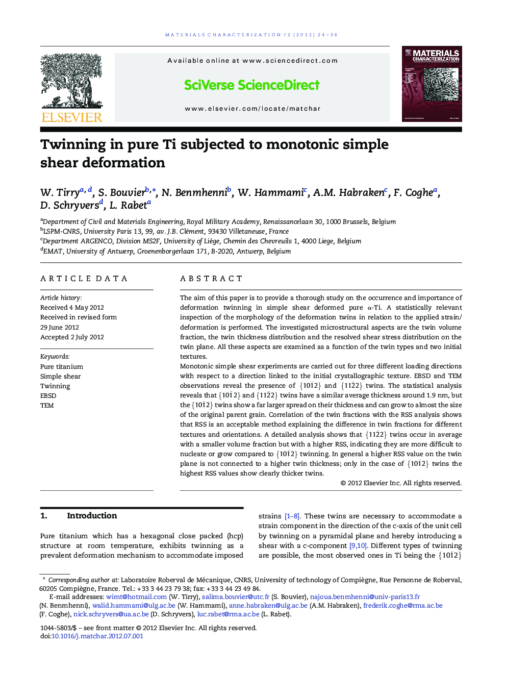 Twinning in pure Ti subjected to monotonic simple shear deformation