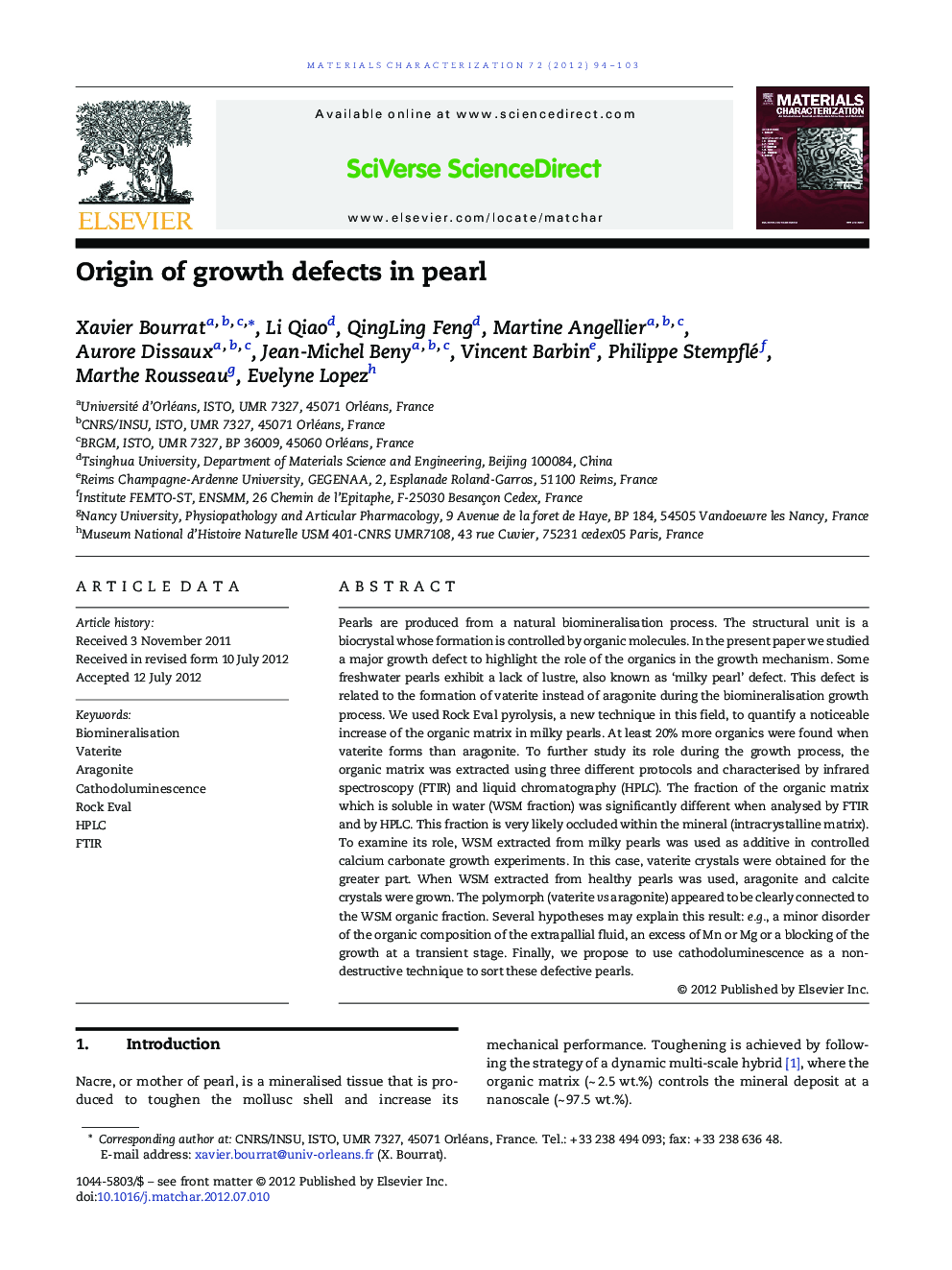 Origin of growth defects in pearl