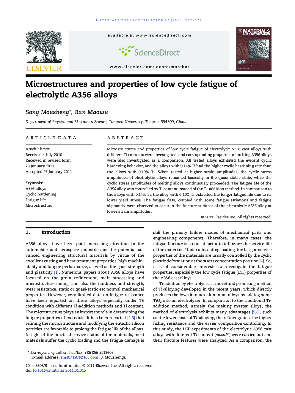 Microstructures and properties of low cycle fatigue of electrolytic A356 alloys