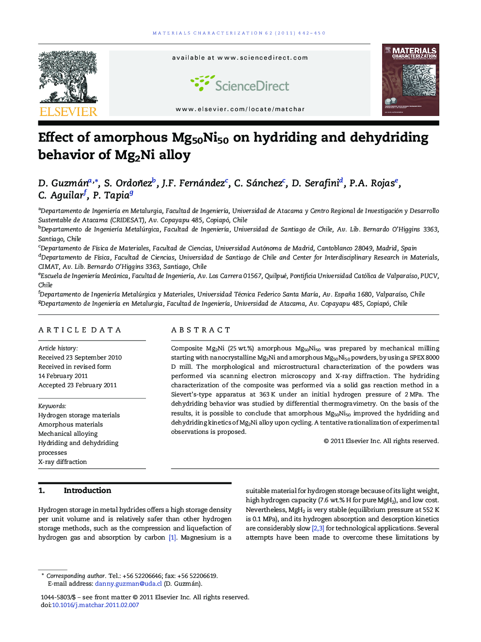 Effect of amorphous Mg50Ni50 on hydriding and dehydriding behavior of Mg2Ni alloy