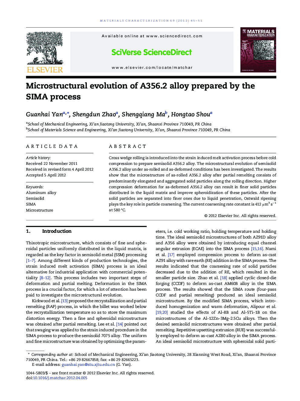 Microstructural evolution of A356.2 alloy prepared by the SIMA process