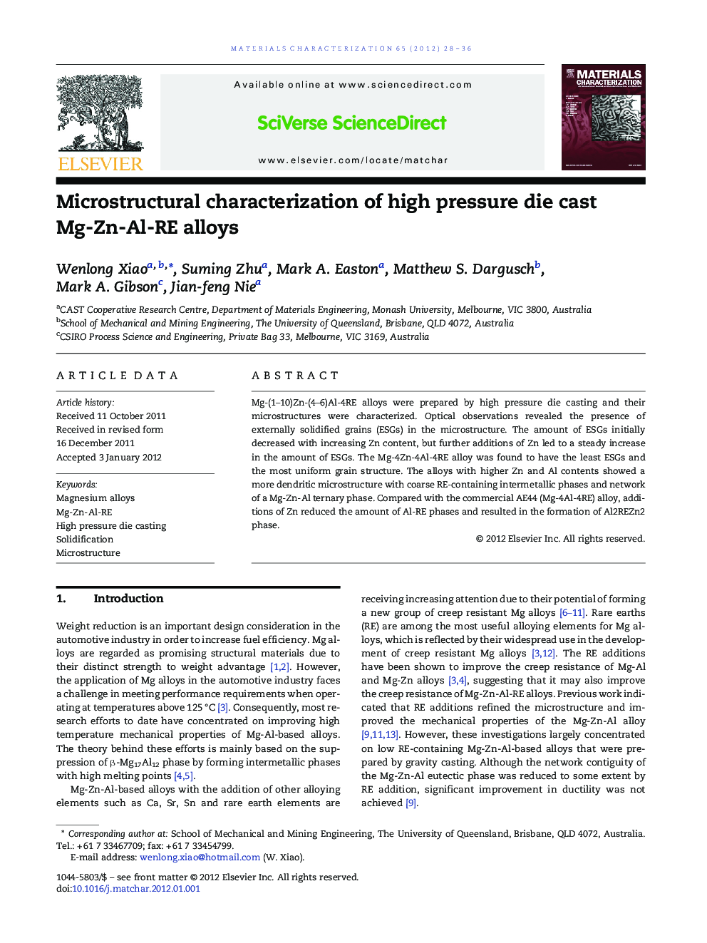 Microstructural characterization of high pressure die cast Mg-Zn-Al-RE alloys