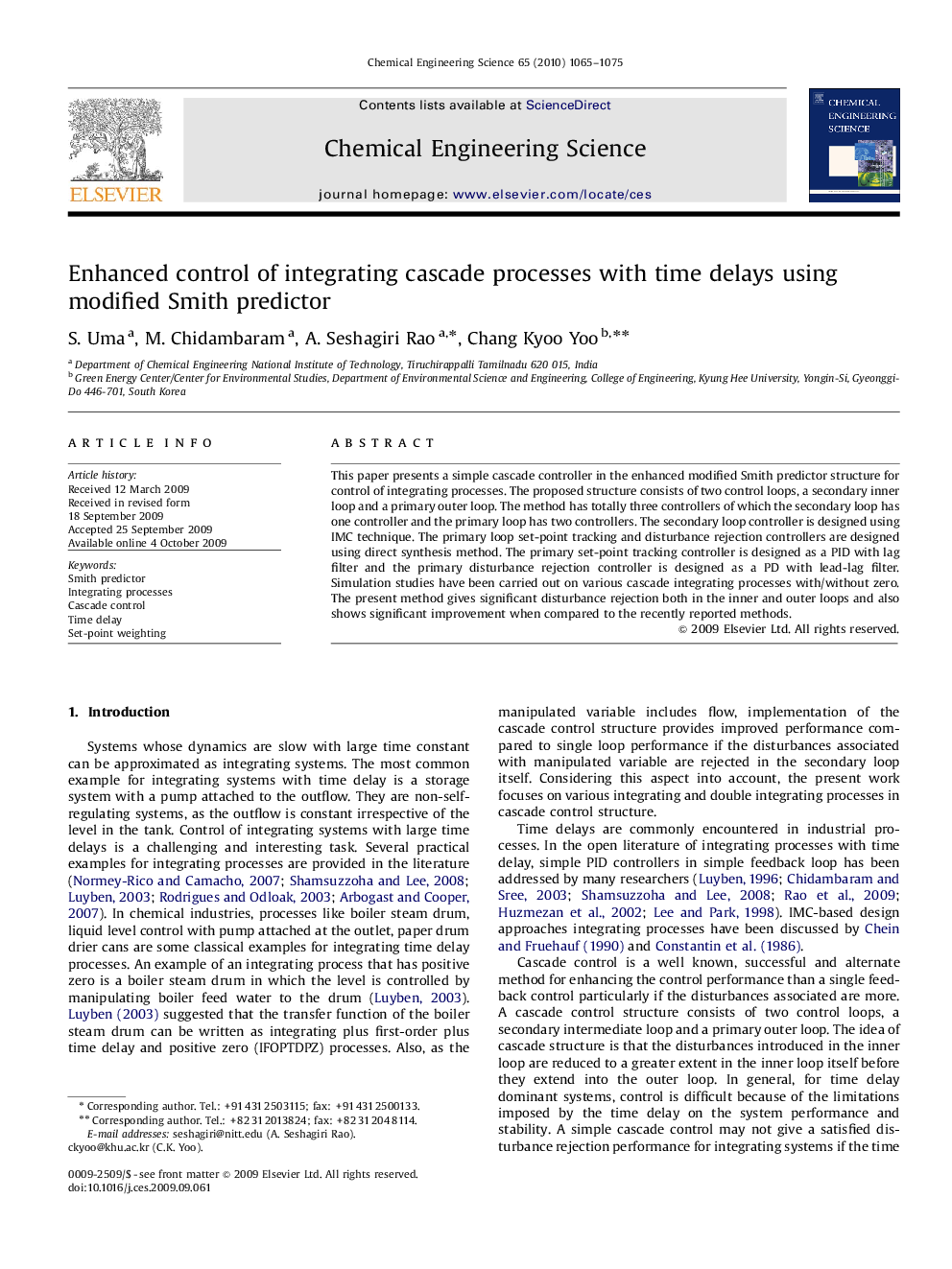 Enhanced control of integrating cascade processes with time delays using modified Smith predictor