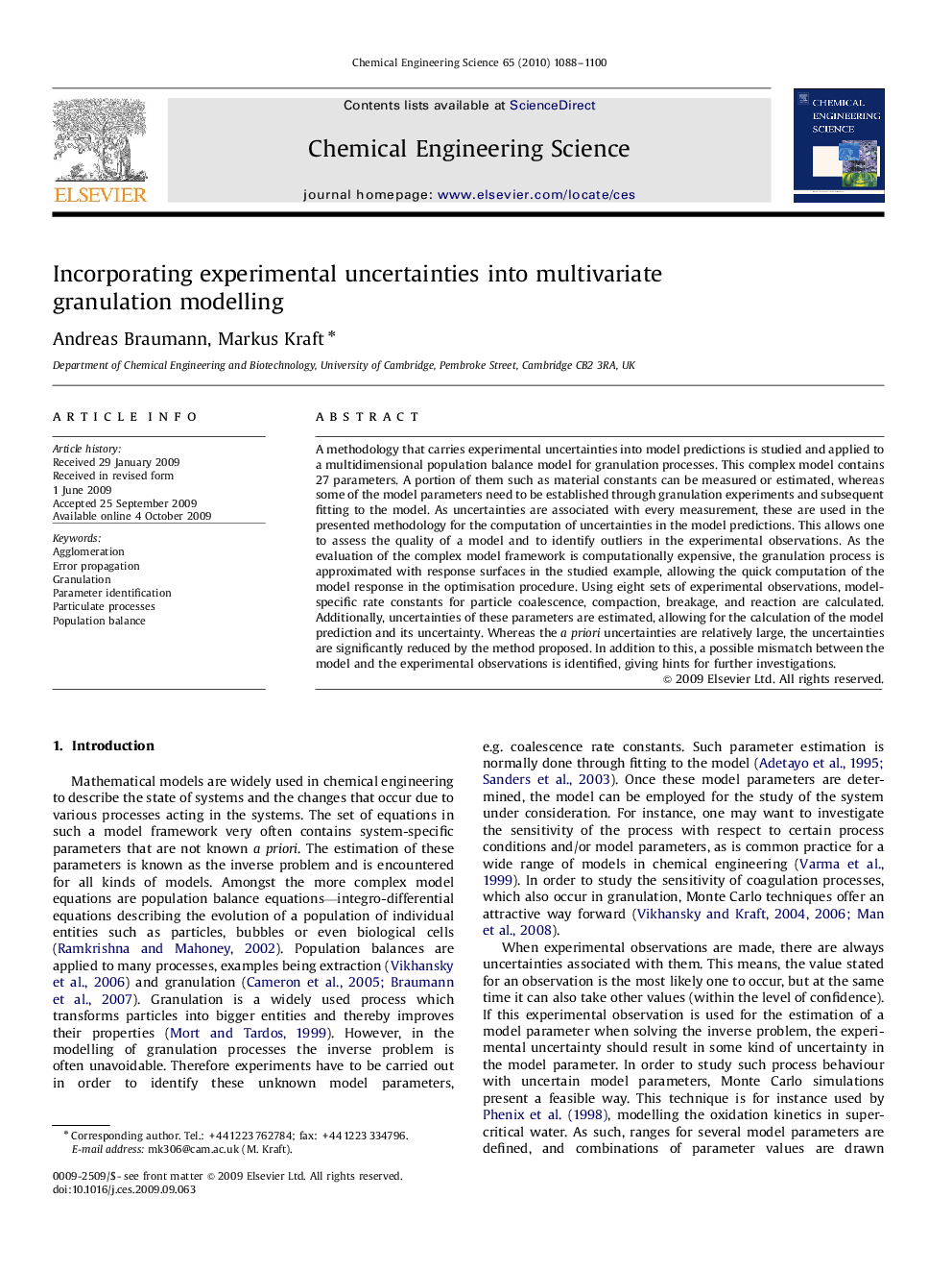 Incorporating experimental uncertainties into multivariate granulation modelling