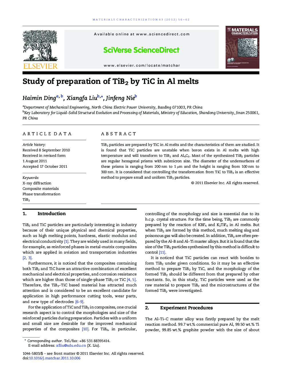 Study of preparation of TiB2 by TiC in Al melts