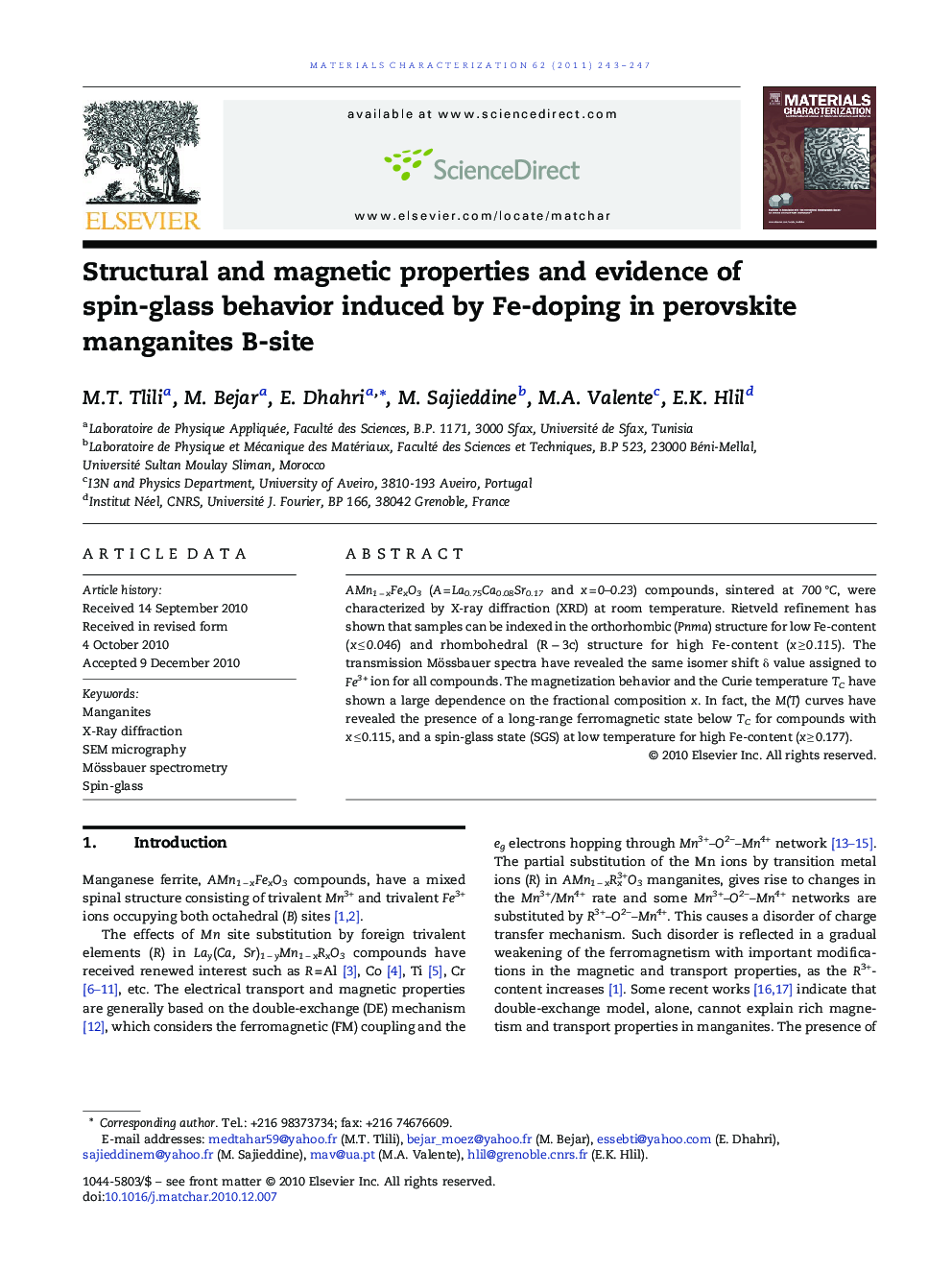 Structural and magnetic properties and evidence of spin-glass behavior induced by Fe-doping in perovskite manganites B-site