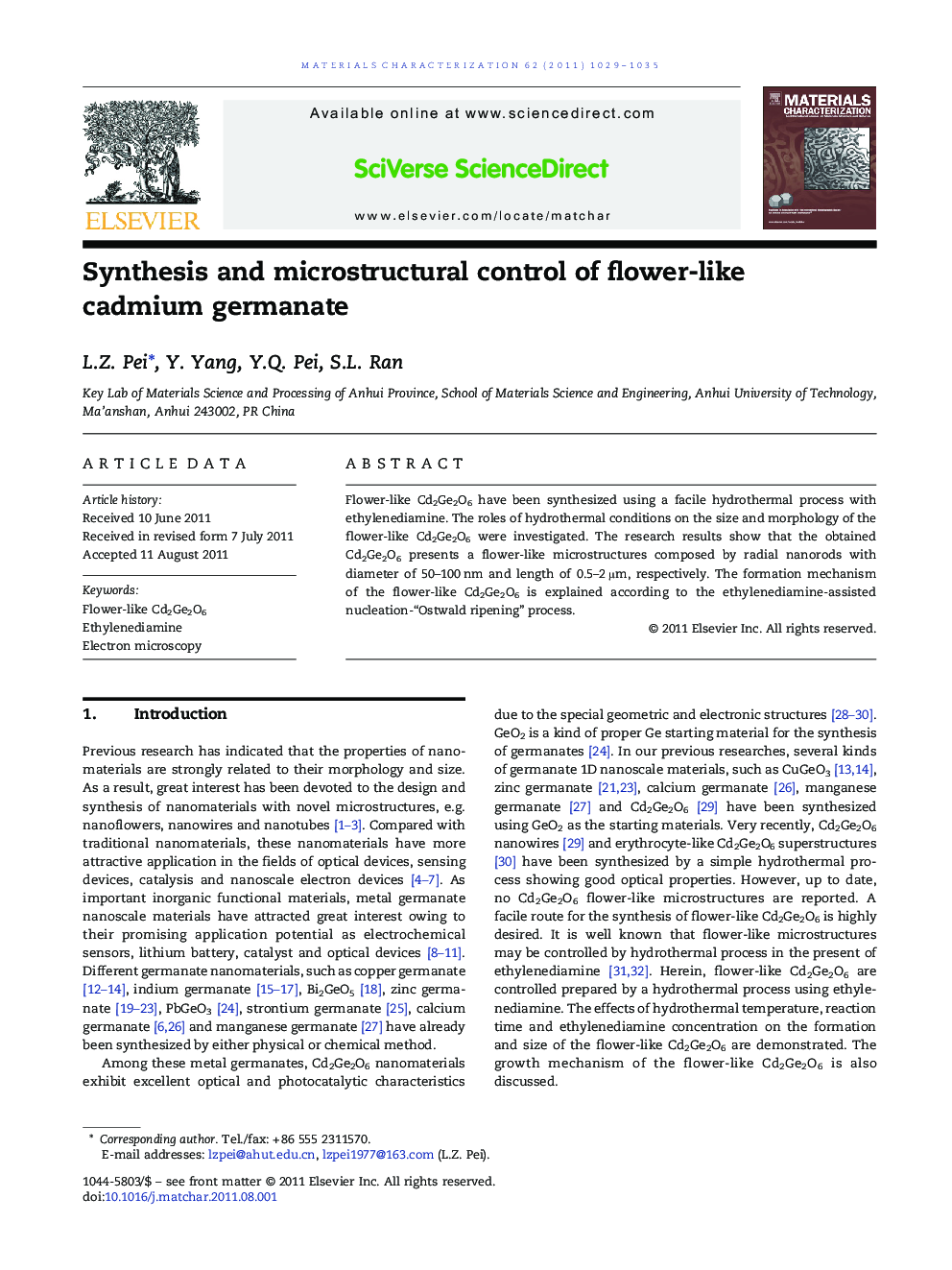 Synthesis and microstructural control of flower-like cadmium germanate