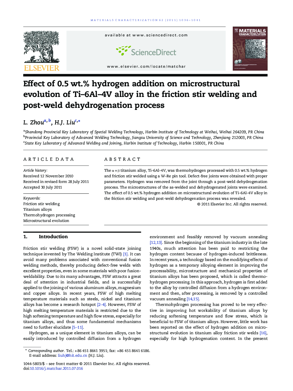 Effect of 0.5Â wt.% hydrogen addition on microstructural evolution of Ti-6Al-4V alloy in the friction stir welding and post-weld dehydrogenation process