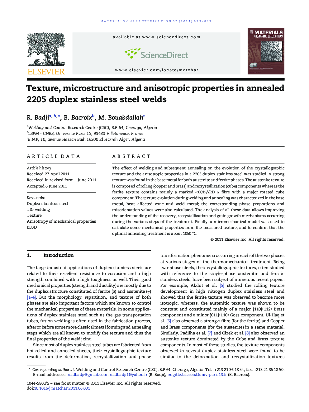 Texture, microstructure and anisotropic properties in annealed 2205 duplex stainless steel welds