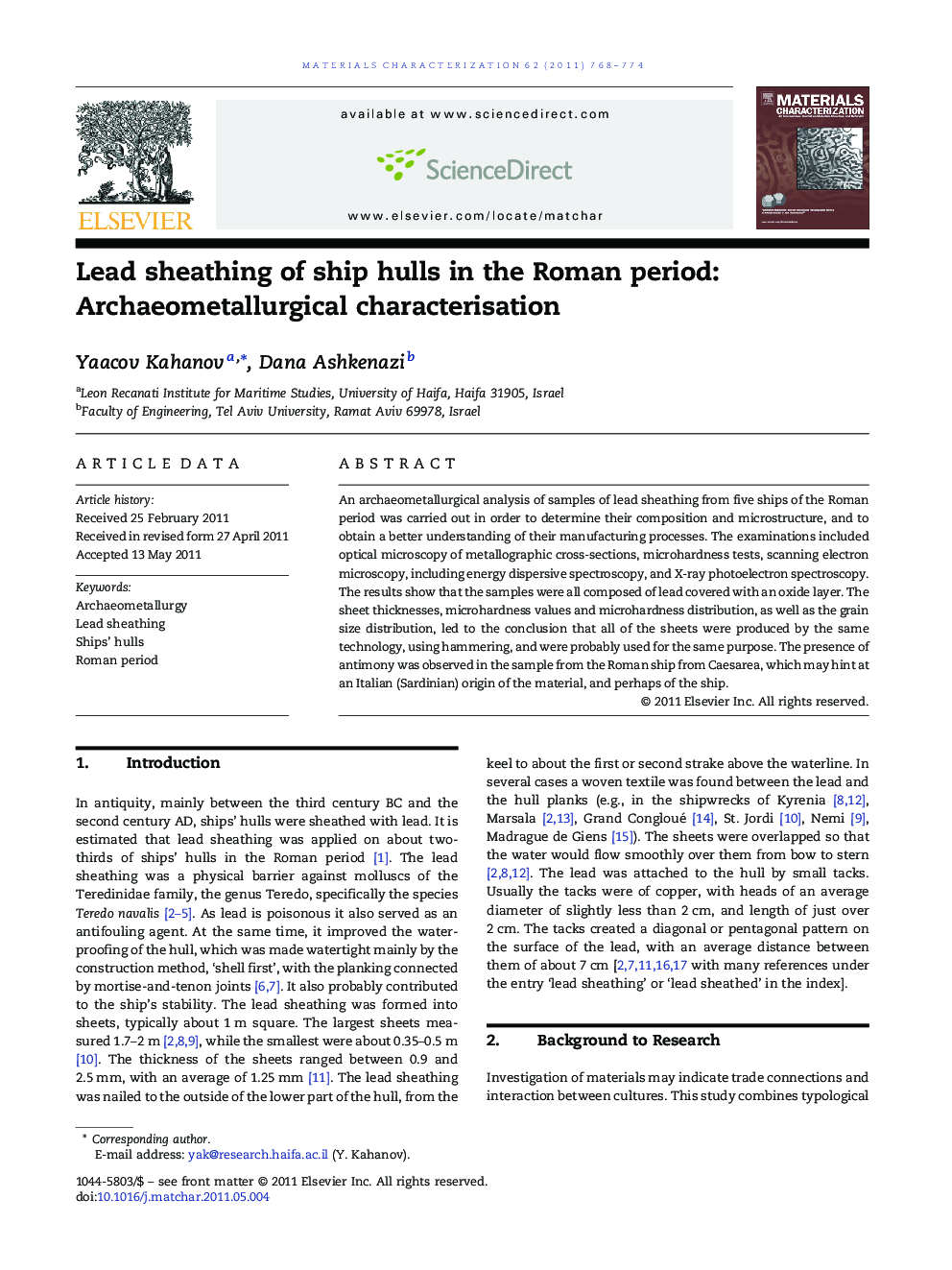 Lead sheathing of ship hulls in the Roman period: Archaeometallurgical characterisation