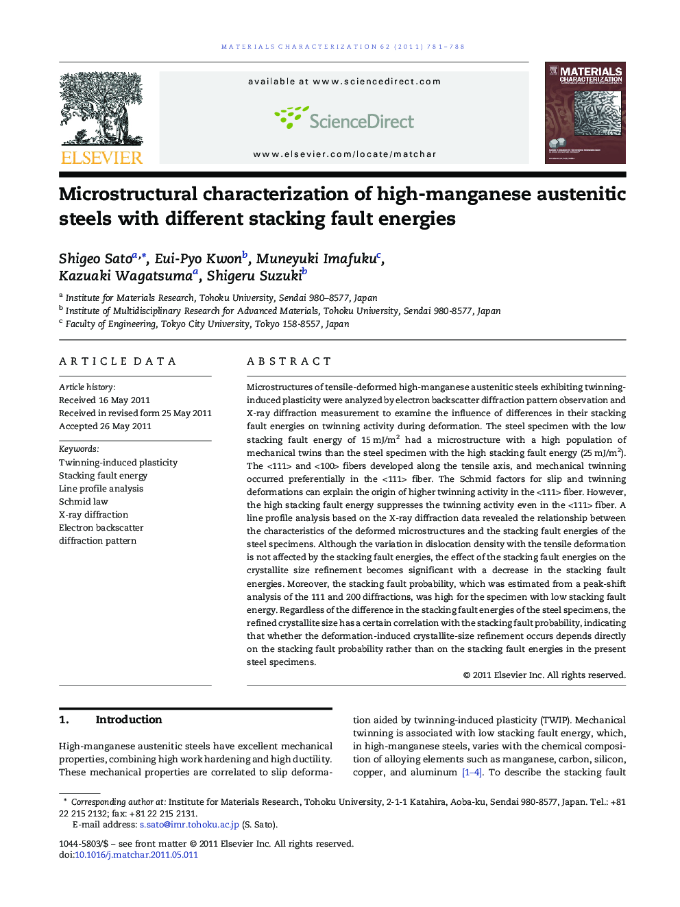 Microstructural characterization of high-manganese austenitic steels with different stacking fault energies