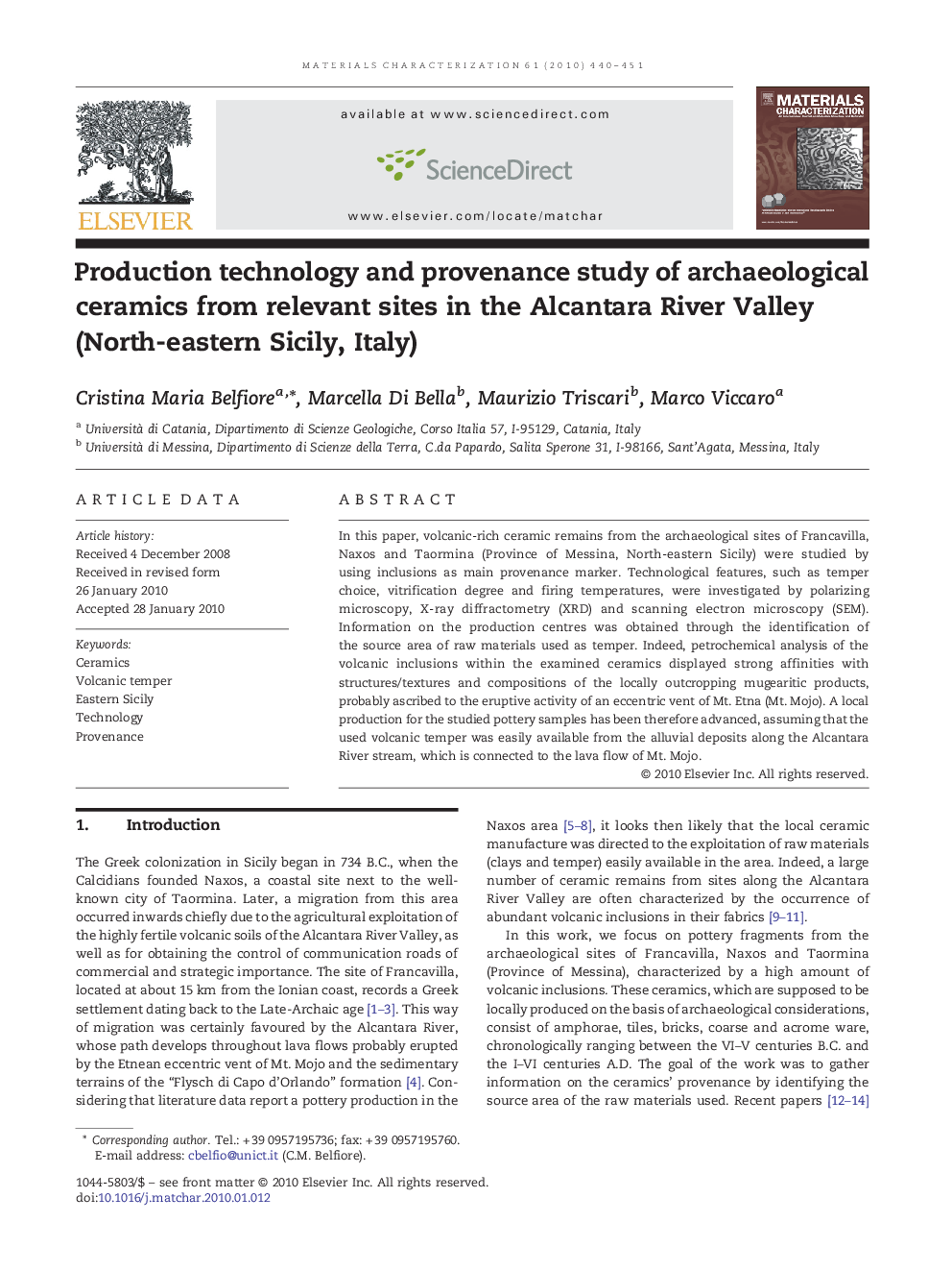 Production technology and provenance study of archaeological ceramics from relevant sites in the Alcantara River Valley (North-eastern Sicily, Italy)