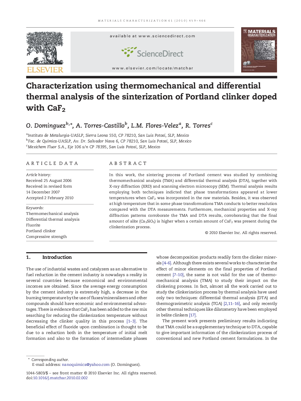 Characterization using thermomechanical and differential thermal analysis of the sinterization of Portland clinker doped with CaF2