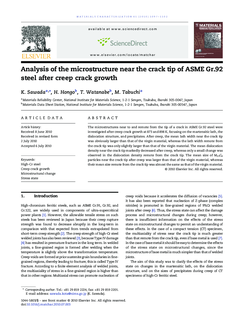 Analysis of the microstructure near the crack tip of ASME Gr.92 steel after creep crack growth