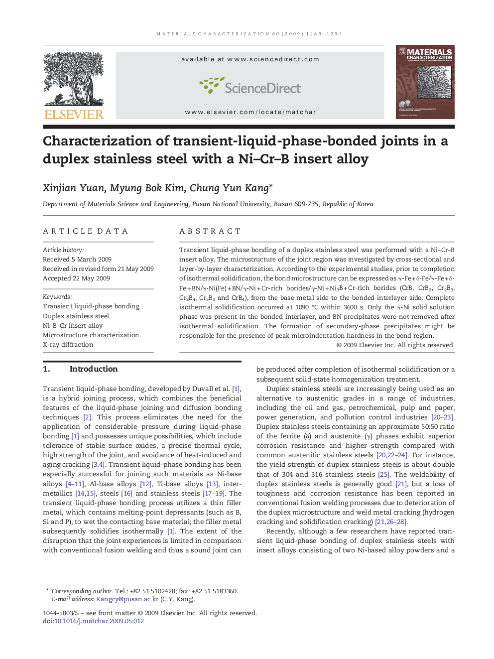 Characterization of transient-liquid-phase-bonded joints in a duplex stainless steel with a Ni–Cr–B insert alloy