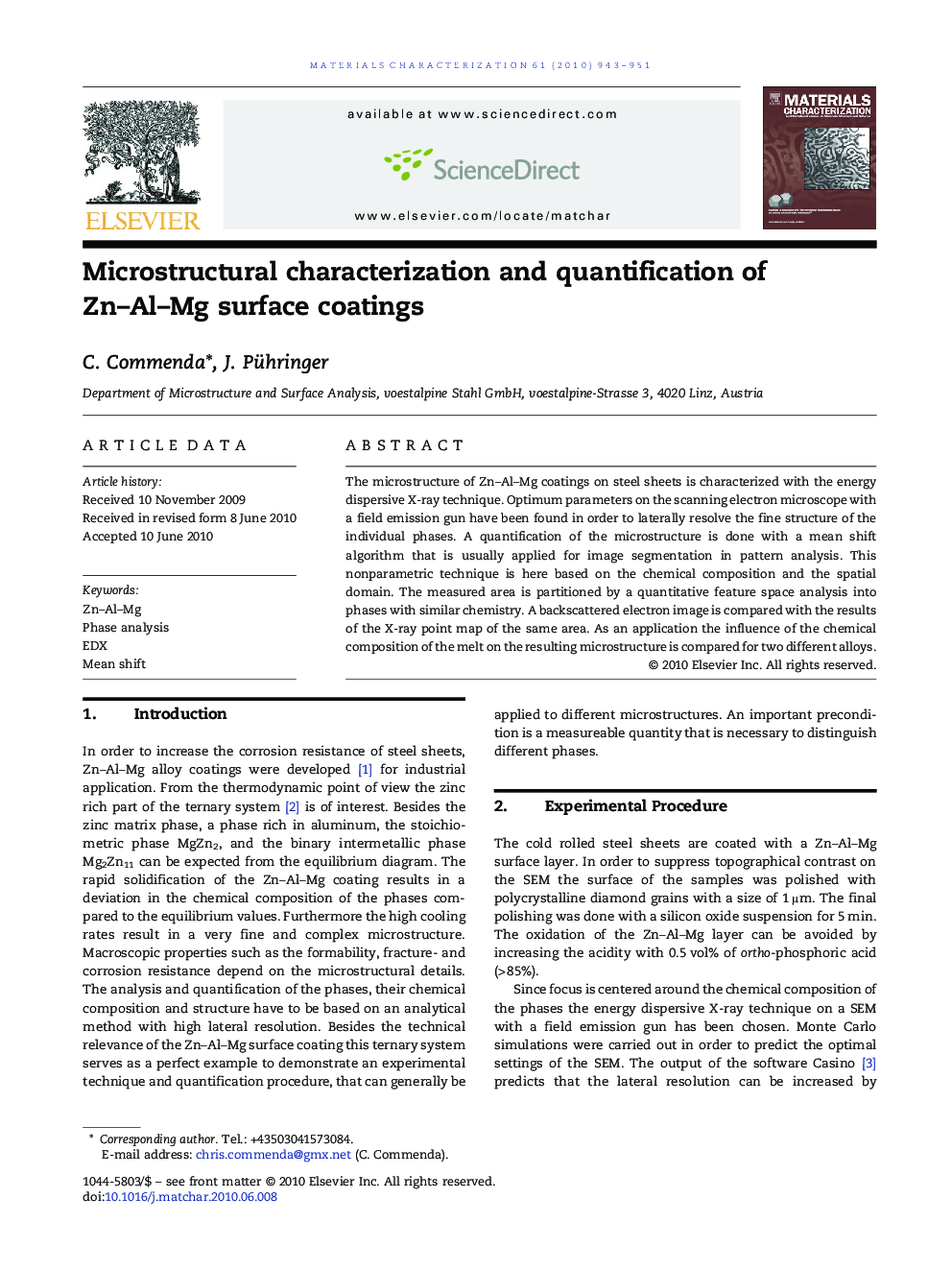 Microstructural characterization and quantification of Zn–Al–Mg surface coatings