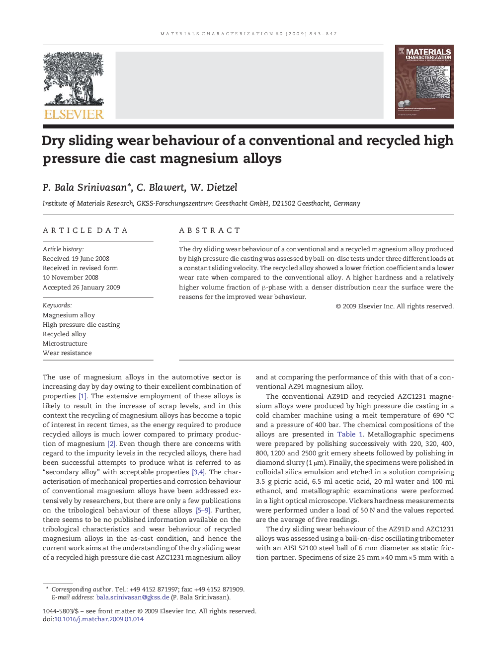 Dry sliding wear behaviour of a conventional and recycled high pressure die cast magnesium alloys