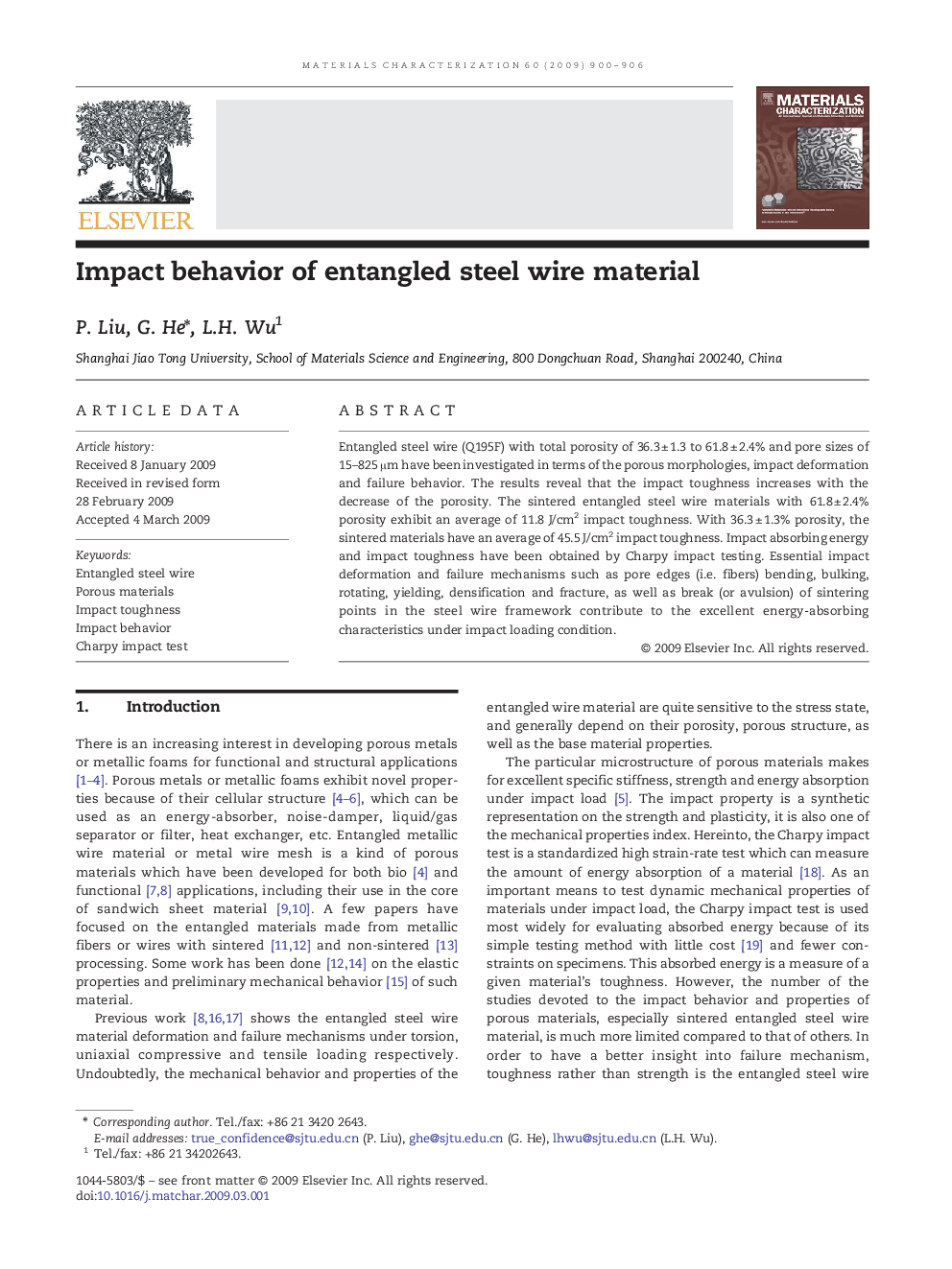 Impact behavior of entangled steel wire material