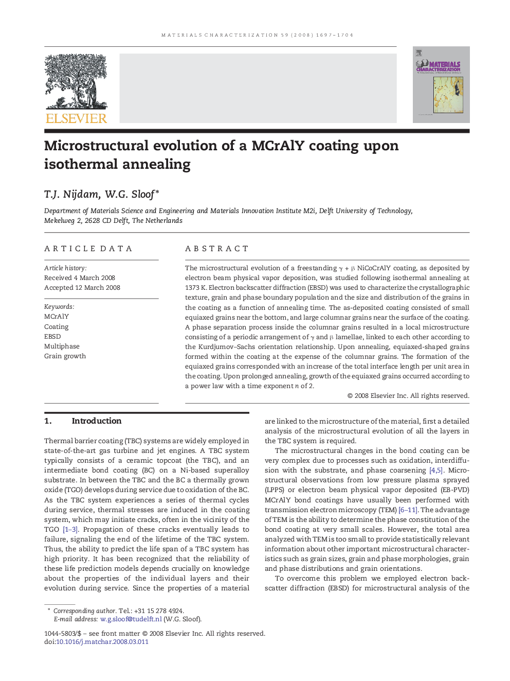 Microstructural evolution of a MCrAlY coating upon isothermal annealing