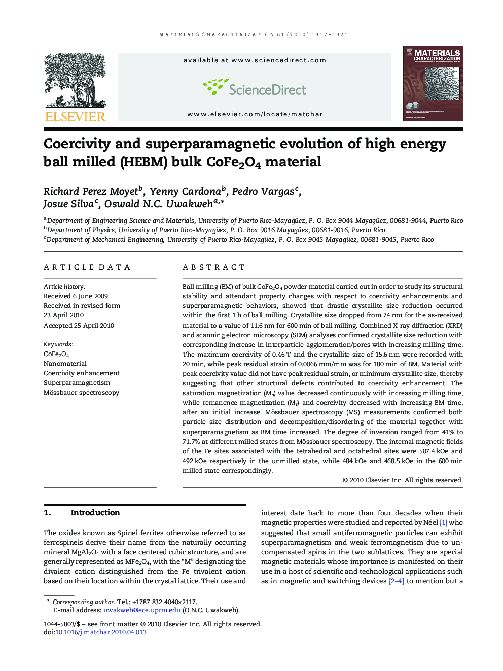 Coercivity and superparamagnetic evolution of high energy ball milled (HEBM) bulk CoFe2O4 material