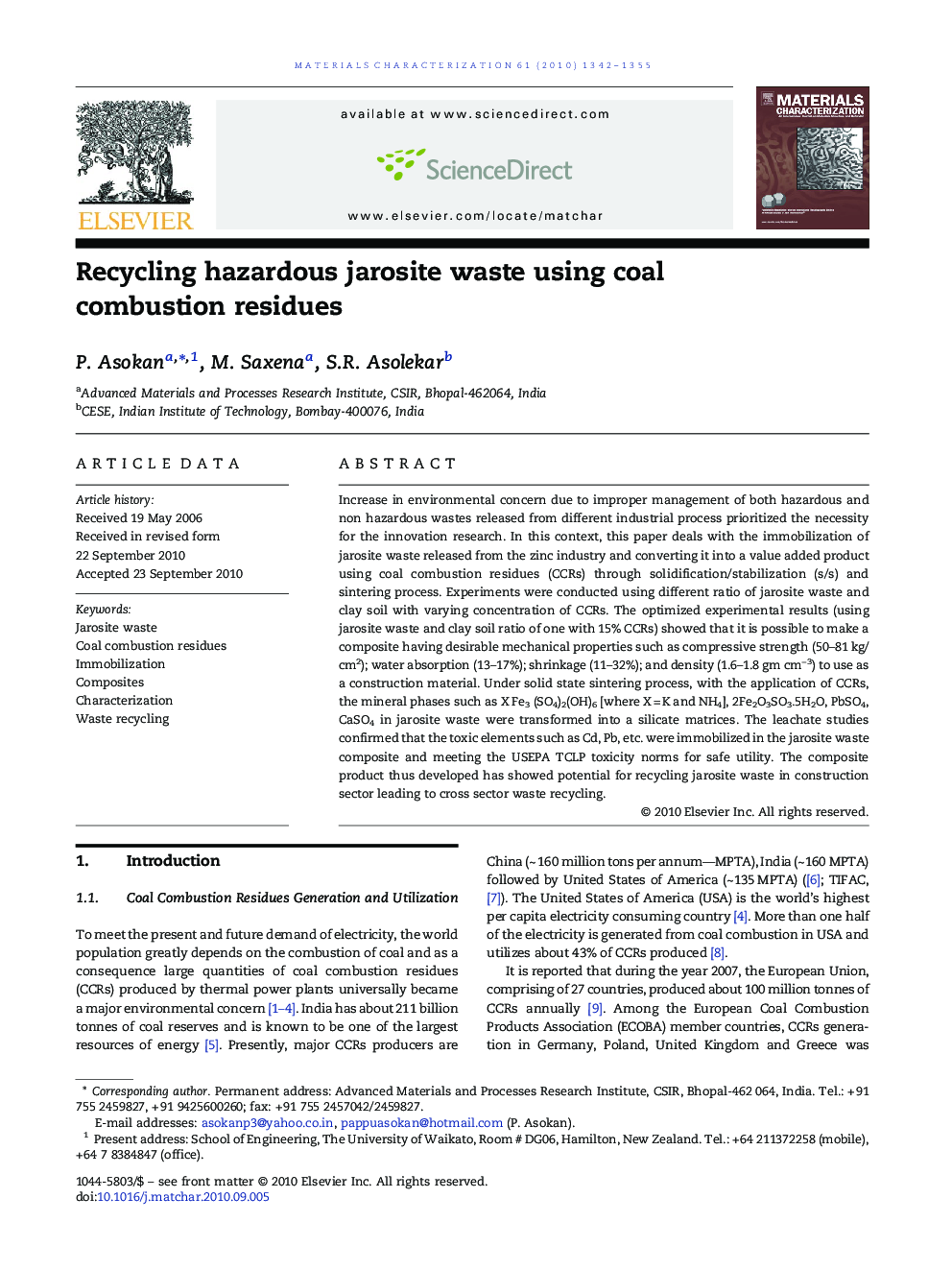 Recycling hazardous jarosite waste using coal combustion residues