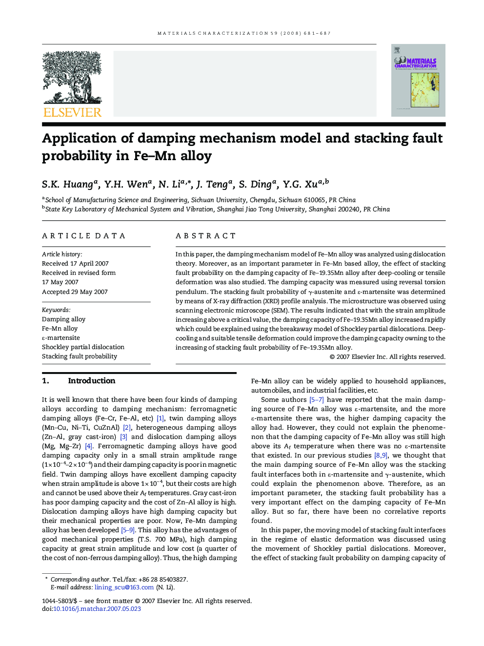 Application of damping mechanism model and stacking fault probability in Fe–Mn alloy