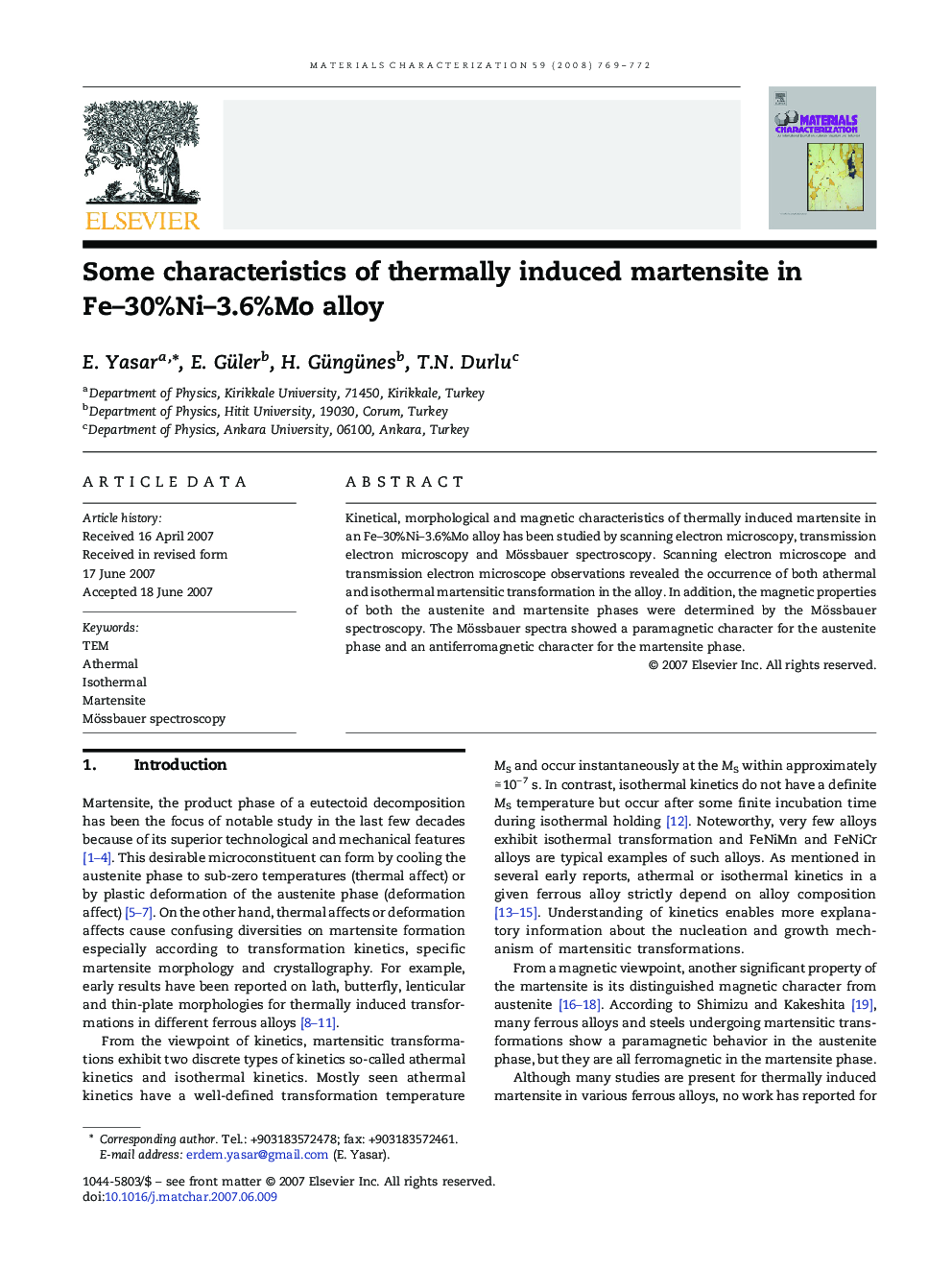 Some characteristics of thermally induced martensite in Fe-30%Ni-3.6%Mo alloy