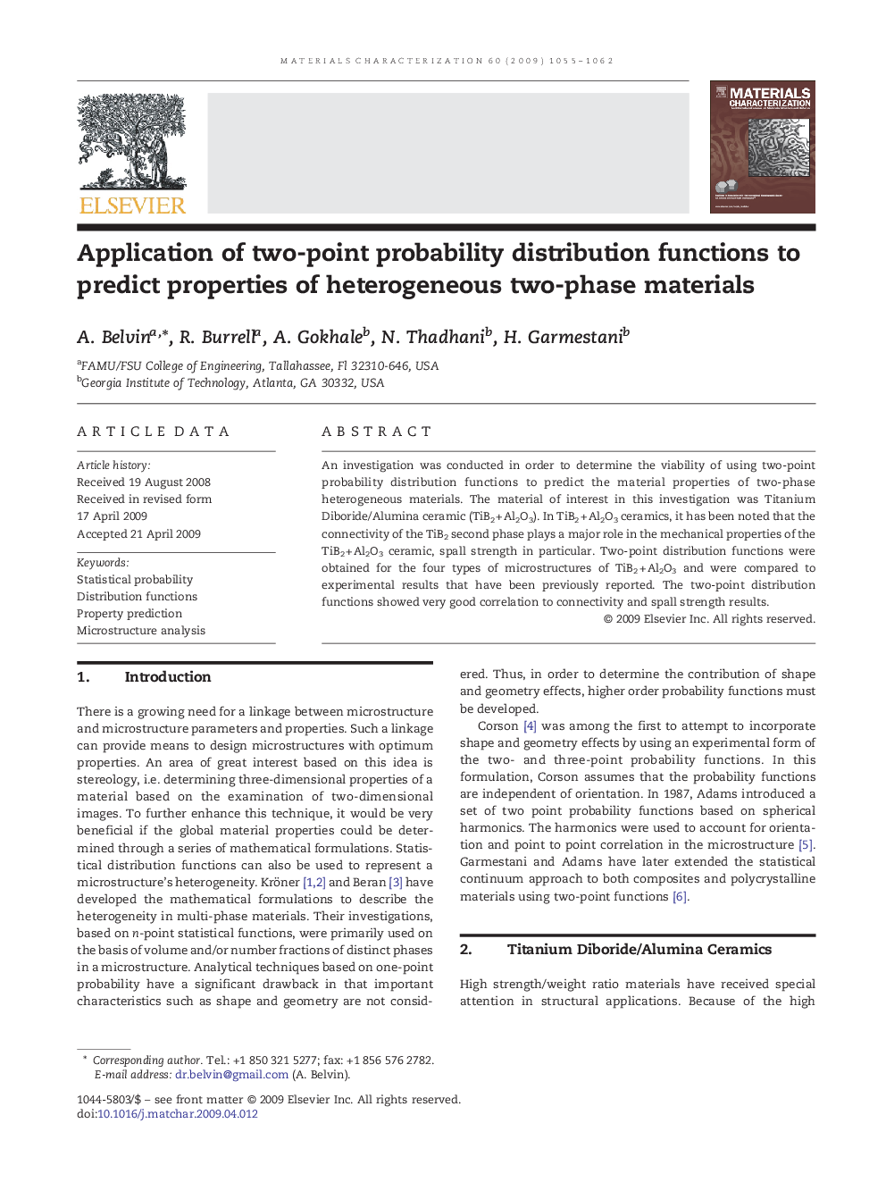 Application of two-point probability distribution functions to predict properties of heterogeneous two-phase materials