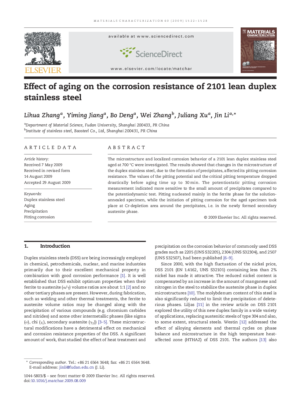 Effect of aging on the corrosion resistance of 2101 lean duplex stainless steel