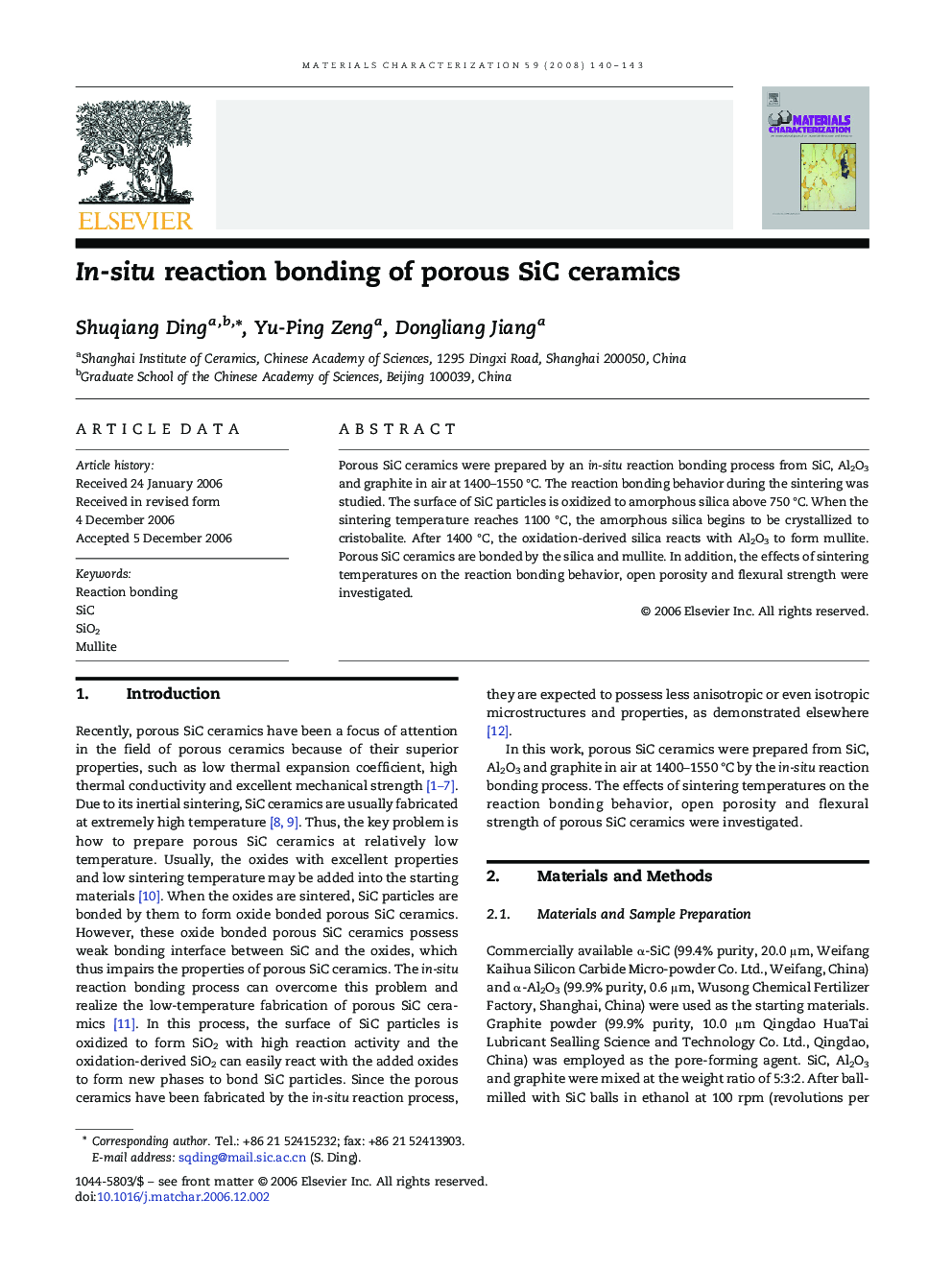 In-situ reaction bonding of porous SiC ceramics