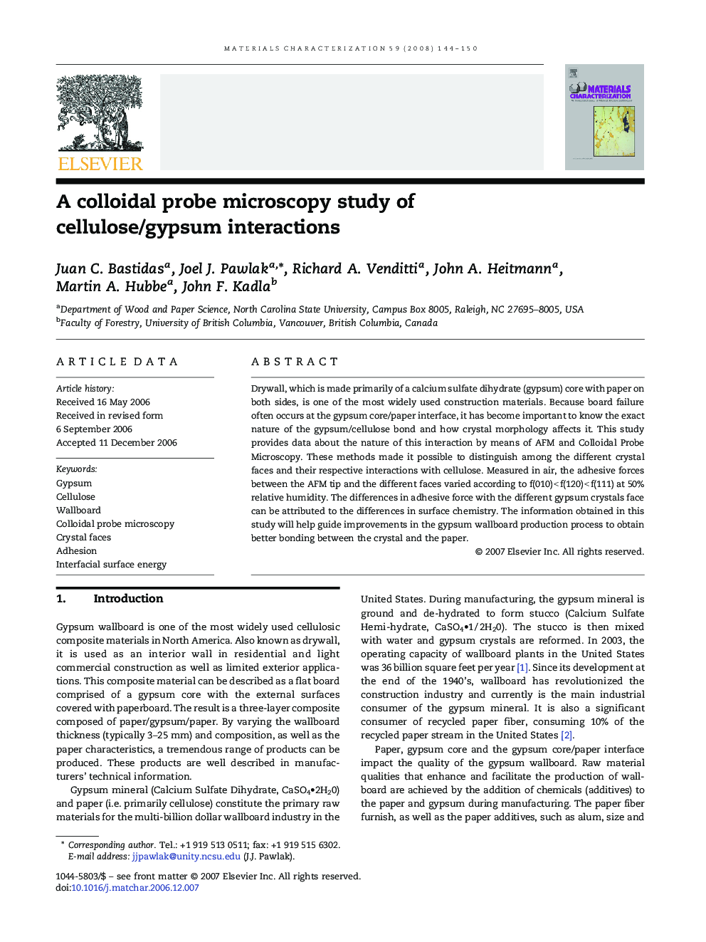 A colloidal probe microscopy study of cellulose/gypsum interactions