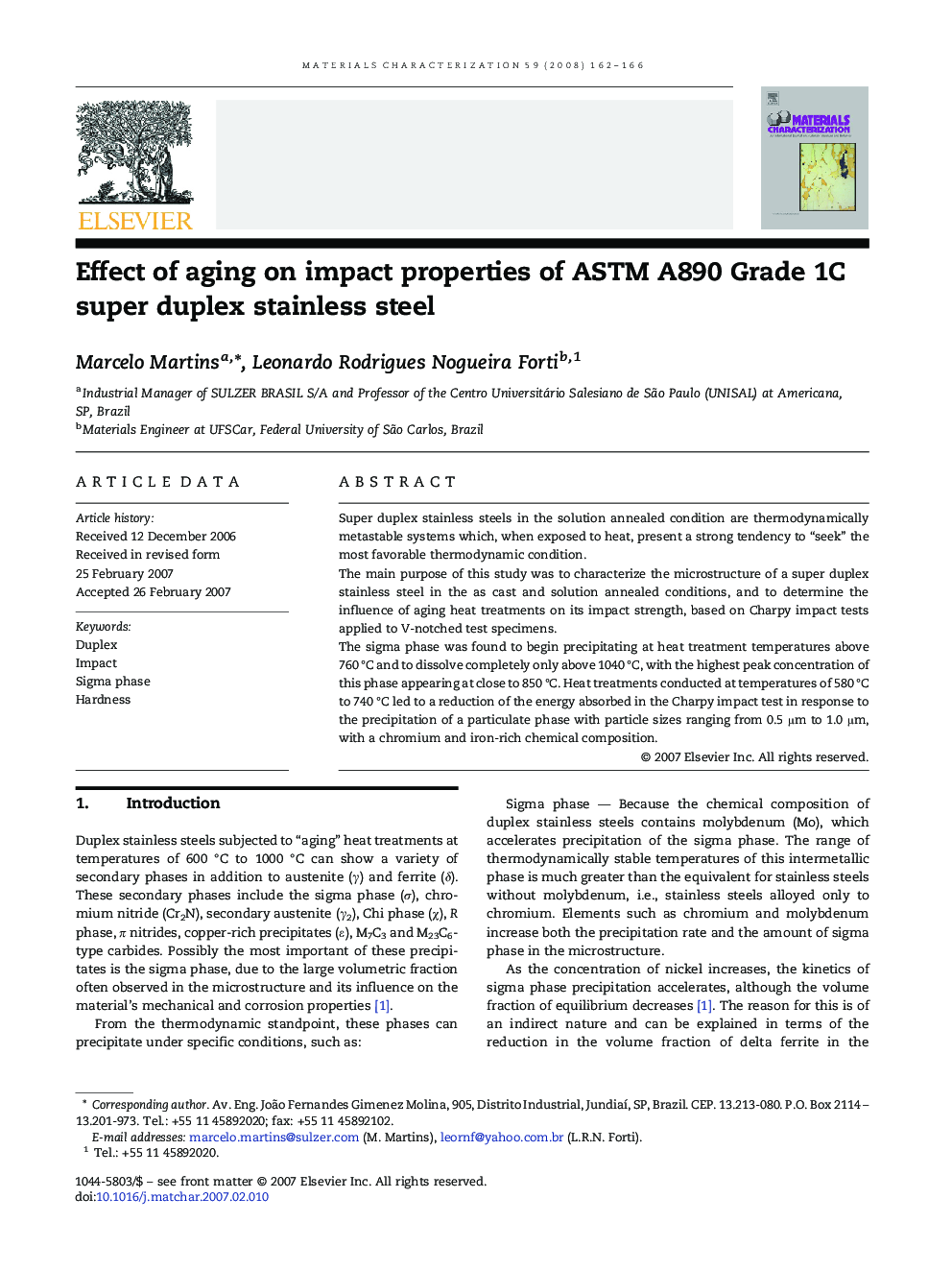 Effect of aging on impact properties of ASTM A890 Grade 1C super duplex stainless steel