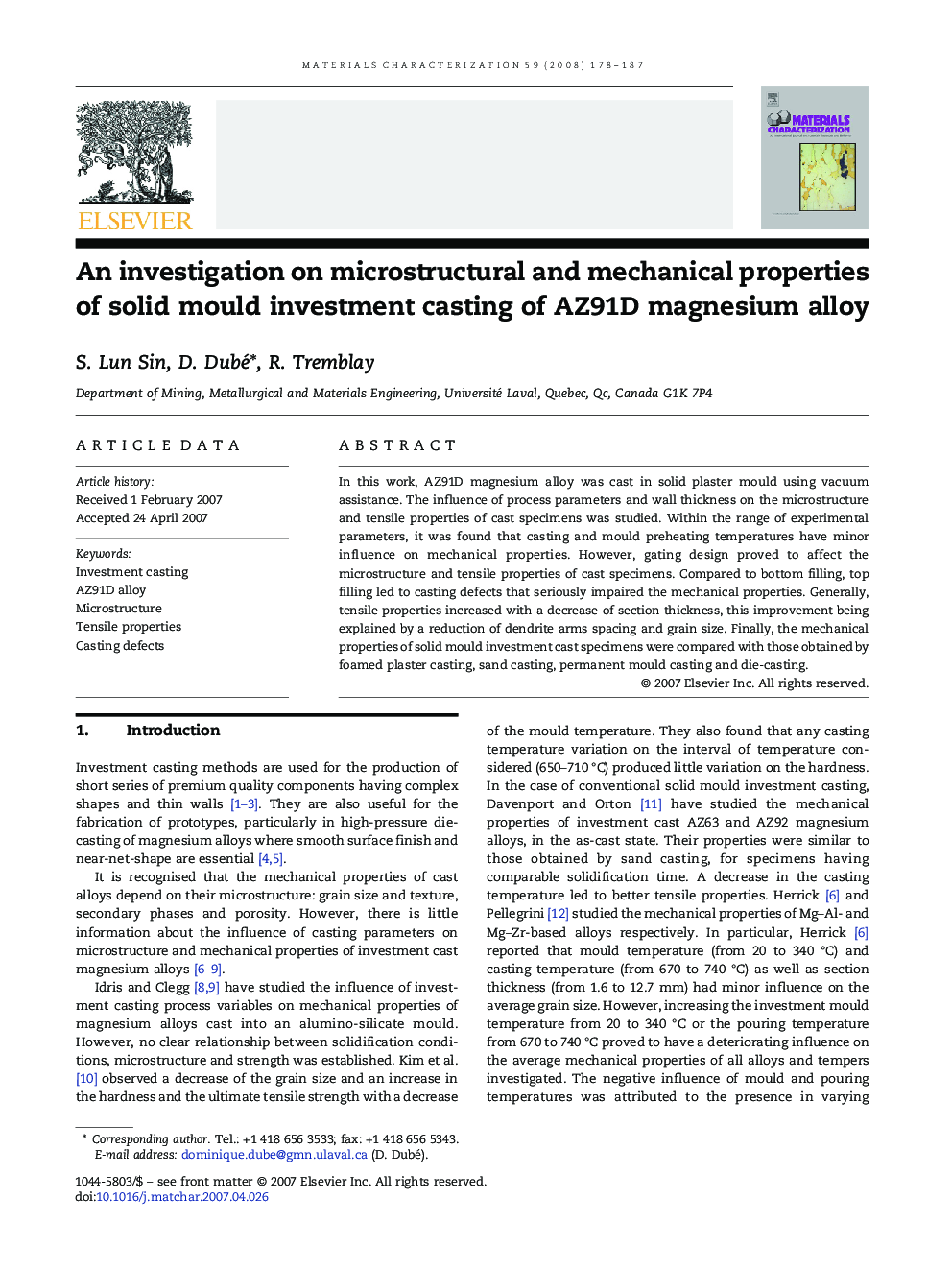 An investigation on microstructural and mechanical properties of solid mould investment casting of AZ91D magnesium alloy