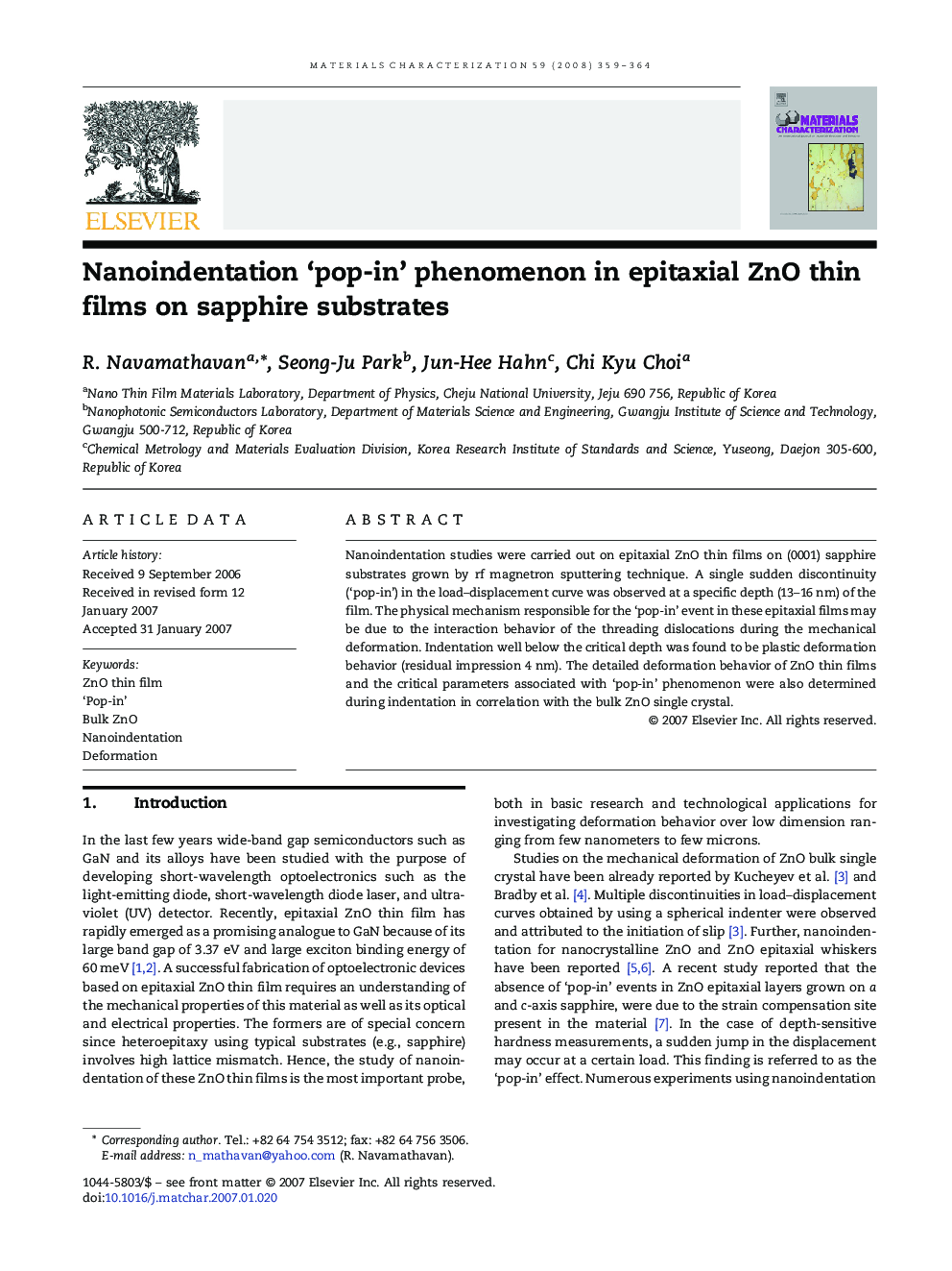 Nanoindentation 'pop-in' phenomenon in epitaxial ZnO thin films on sapphire substrates