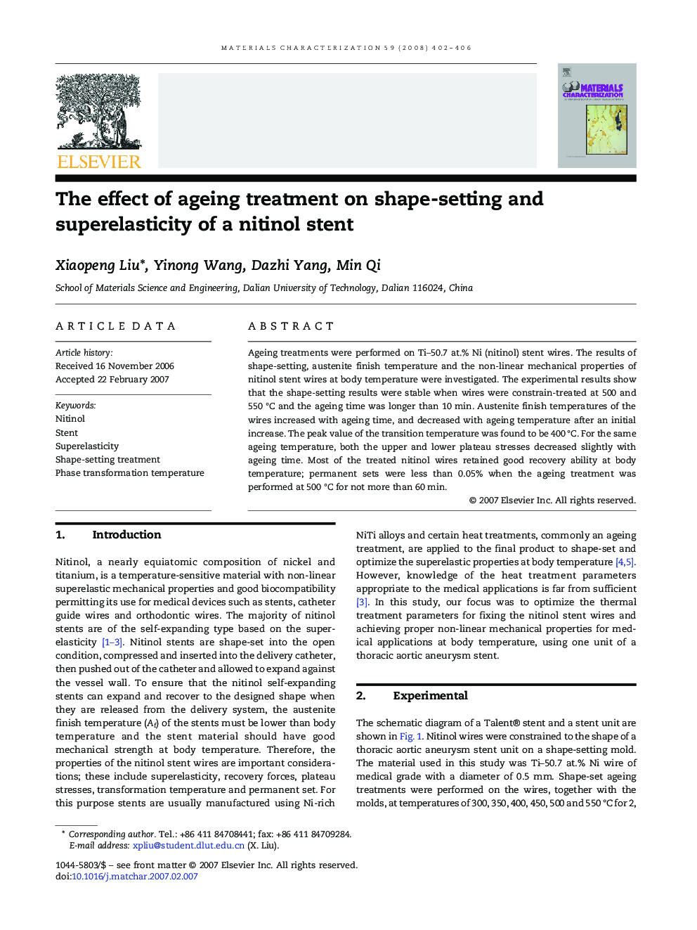 The effect of ageing treatment on shape-setting and superelasticity of a nitinol stent