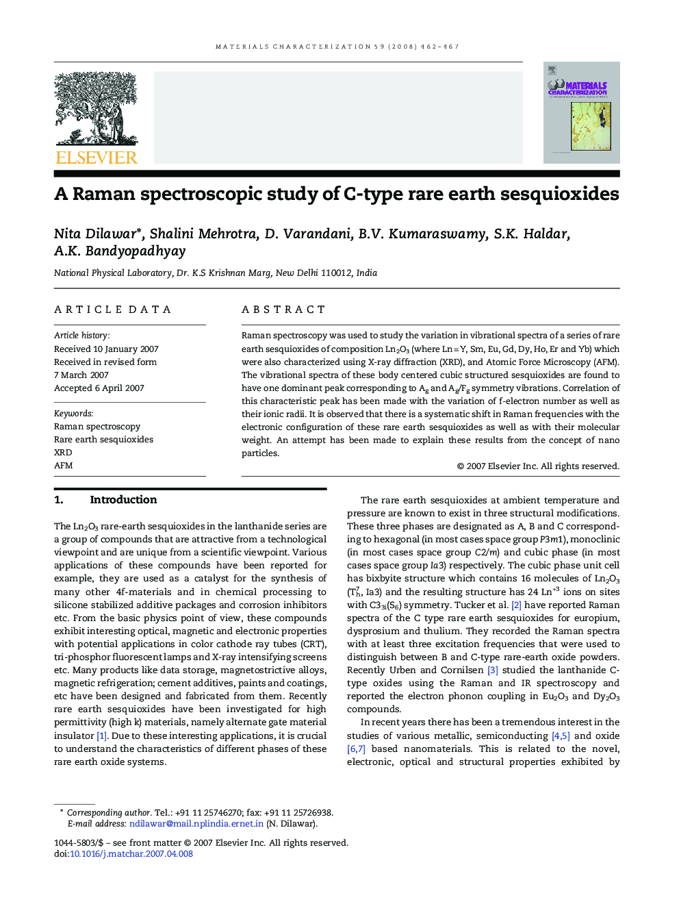 A Raman spectroscopic study of C-type rare earth sesquioxides