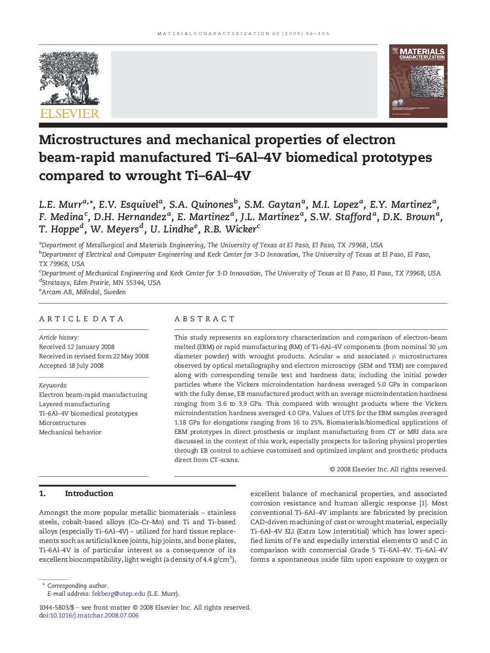 Microstructures and mechanical properties of electron beam-rapid manufactured Ti-6Al-4V biomedical prototypes compared to wrought Ti-6Al-4V