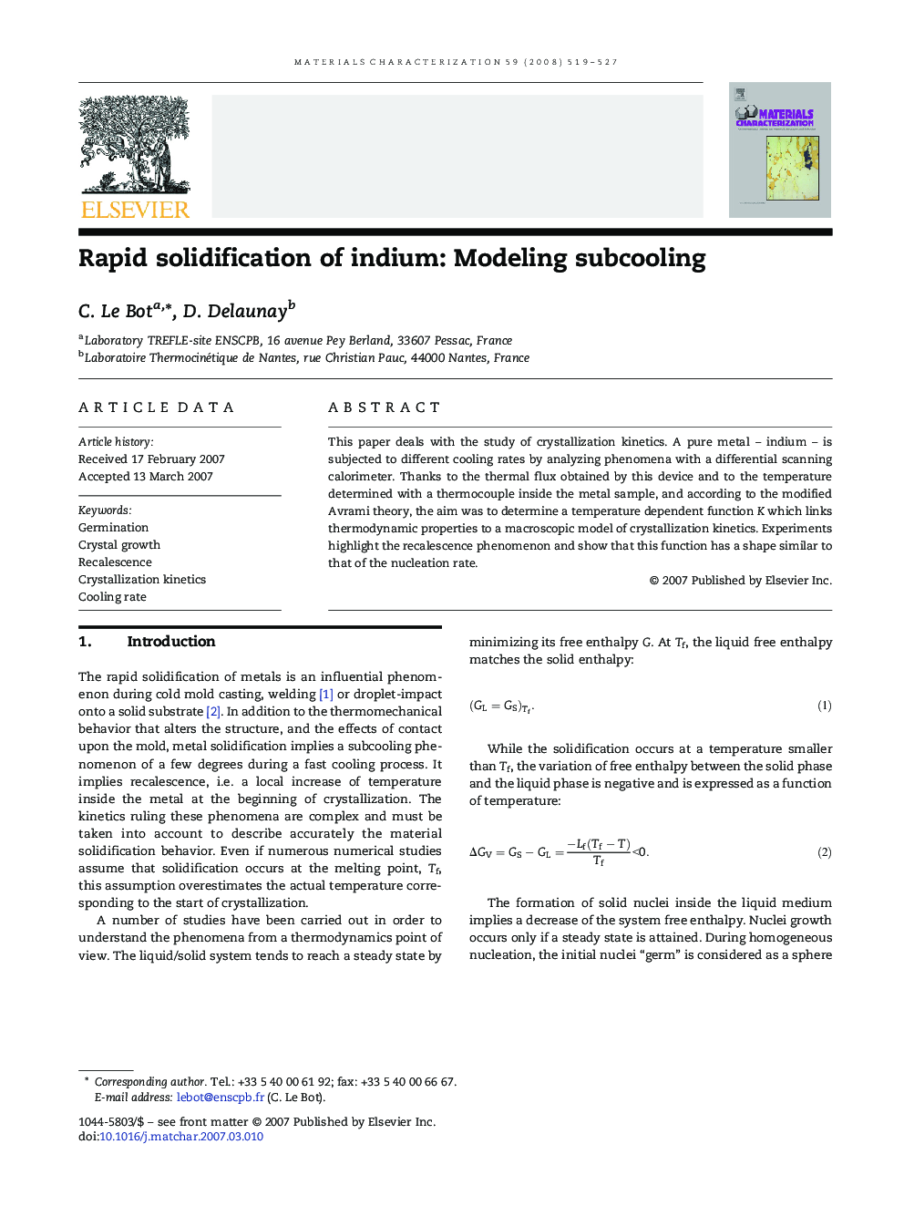 Rapid solidification of indium: Modeling subcooling